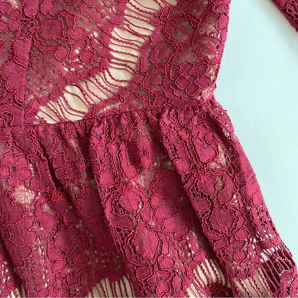 Anthropologie Maeve Needle Lace Merlot Blouse - 3/4 sleeve - Peplum - V Neck - Picture 7 of 9